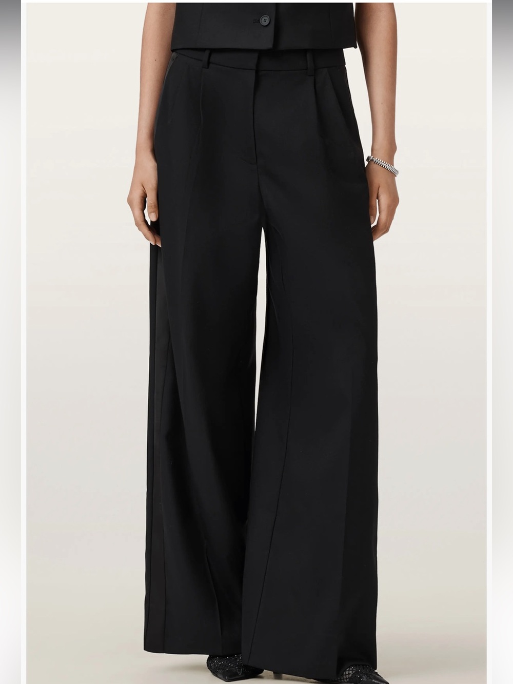 Elegant AllSaints Noa Wool Blend Wide-Leg Trousers In Black